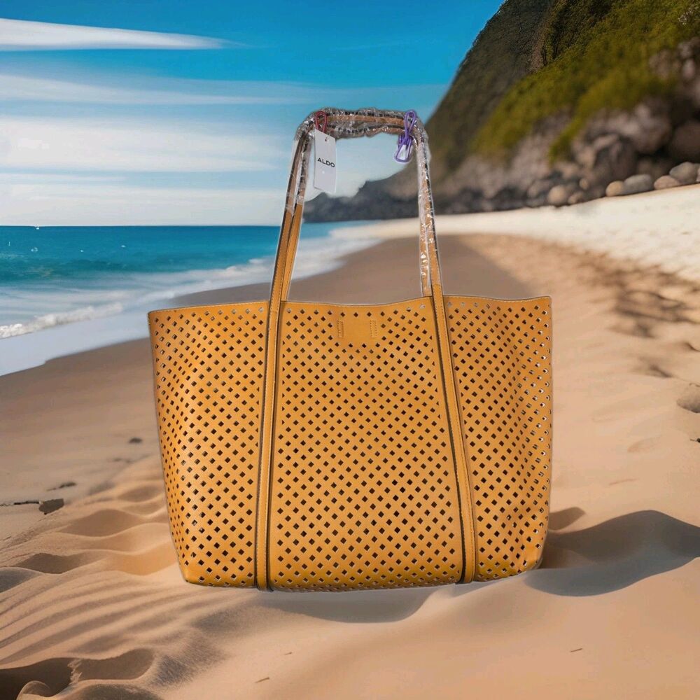 ALDO Women's Geometric Cut Out Faux Leather Large Tote Double Handles  NWT